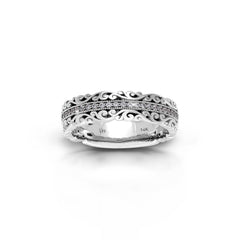 18K/ 14K Gold 6.4 mm LH Vintage Scalloped Scroll Wide Band with Diamond Row 18K/ 14K Gold 6.4 mm LH Vintage Scalloped Scroll Wide Band with Diamond Row