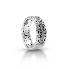 18K/ 14K Gold 6.4 mm LH Vintage Scalloped Scroll Wide Band with Diamond Row 18K/ 14K Gold 6.4 mm LH Vintage Scalloped Scroll Wide Band with Diamond Row