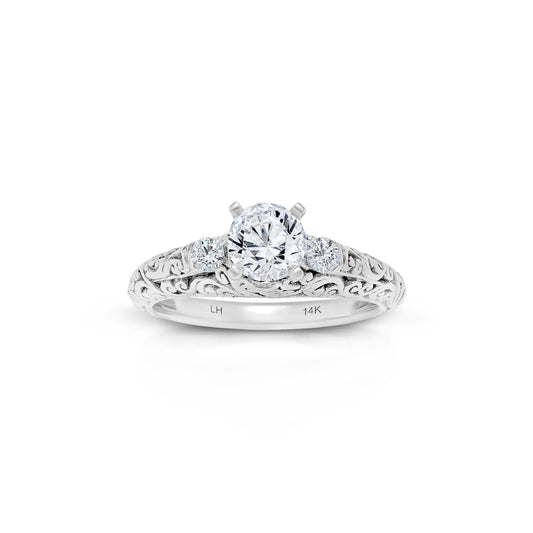 18K/ 14K Gold 2.3 mm LH Carved Scroll Bostonian Engagement Ring