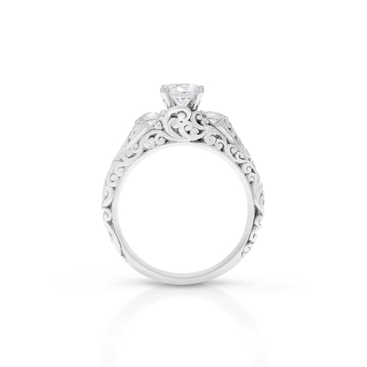18K/ 14K Gold 2.3 mm LH Carved Scroll Bostonian Engagement Ring