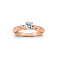 18K/ 14K Gold 2.8 mm LH Carved Scroll Solitaire with Diamond Dot Accents Engagement Ring 18K/ 14K Gold 2.8 mm LH Carved Scroll Solitaire with Diamond Dot Accents Engagement Ring