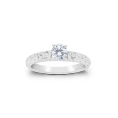 18K/ 14K Gold 2.8 mm LH Carved Scroll Solitaire with Diamond Dot Accents Engagement Ring 18K/ 14K Gold 2.8 mm LH Carved Scroll Solitaire with Diamond Dot Accents Engagement Ring