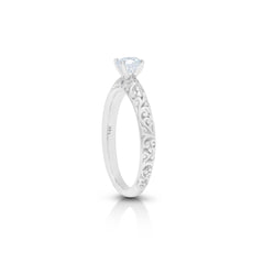18K/ 14K Gold 2.8 mm LH Carved Scroll Solitaire with Diamond Dot Accents Engagement Ring 18K/ 14K Gold 2.8 mm LH Carved Scroll Solitaire with Diamond Dot Accents Engagement Ring