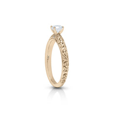 18K/ 14K Gold 2.8 mm LH Carved Scroll Solitaire with Diamond Dot Accents Engagement Ring 18K/ 14K Gold 2.8 mm LH Carved Scroll Solitaire with Diamond Dot Accents Engagement Ring