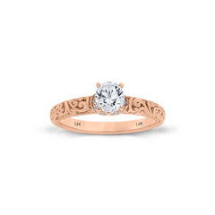 18K/ 14K Gold 2.3 mm LH Carved Scroll Solitaire with V-Shaped Diamond Accents Engagement Ring 18K/ 14K Gold 2.3 mm LH Carved Scroll Solitaire with V-Shaped Diamond Accents Engagement Ring