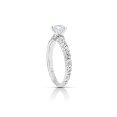 18K/ 14K Gold 2.3 mm LH Carved Scroll Solitaire with V-Shaped Diamond Accents Engagement Ring 18K/ 14K Gold 2.3 mm LH Carved Scroll Solitaire with V-Shaped Diamond Accents Engagement Ring