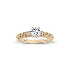 18K/ 14K Gold 2.3 mm LH Carved Scroll Solitaire with V-Shaped Diamond Accents Engagement Ring 18K/ 14K Gold 2.3 mm LH Carved Scroll Solitaire with V-Shaped Diamond Accents Engagement Ring