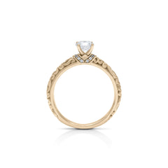18K/ 14K Gold 2.3 mm LH Carved Scroll Solitaire with V-Shaped Diamond Accents Engagement Ring 18K/ 14K Gold 2.3 mm LH Carved Scroll Solitaire with V-Shaped Diamond Accents Engagement Ring