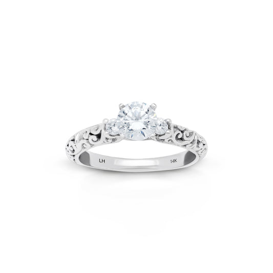 18K/ 14K Gold 2.4 mm LH Repousse Bostonian with Diamond Bridge Engagement Ring