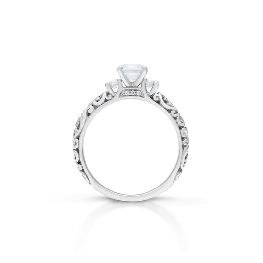 18K/ 14K Gold 2.4 mm LH Repousse Bostonian with Diamond Bridge Engagement Ring