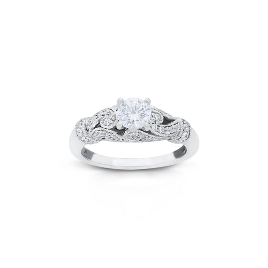 18K/ 14K Gold 1.8 mm LH Scalloped Diamond Milgrain Scroll Vintage Engagement Ring with Polished Band
