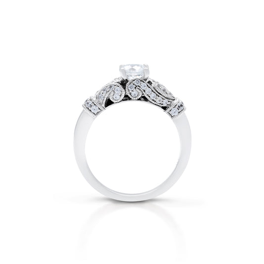 18K/ 14K Gold 1.8 mm LH Scalloped Diamond Milgrain Scroll Vintage Engagement Ring with Polished Band
