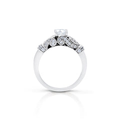 18K/ 14K Gold 1.8 mm LH Scalloped Diamond Milgrain Scroll Vintage Engagement Ring with Polished Band 18K/ 14K Gold 1.8 mm LH Scalloped Diamond Milgrain Scroll Vintage Engagement Ring with Polished Band