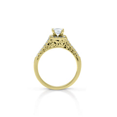 18K/ 14K Gold 1.9 mm LH Carved Scroll Square Halo with Diamond Side Rows Engagement Ring 18K/ 14K Gold 1.9 mm LH Carved Scroll Square Halo with Diamond Side Rows Engagement Ring