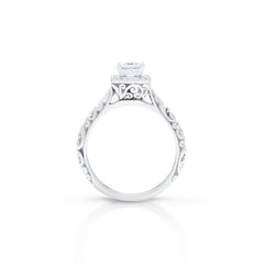 18K/ 14K Gold 2.8 mm LH Carved Scroll Square Halo Basket Engagement Ring 18K/ 14K Gold 2.8 mm LH Carved Scroll Square Halo Basket Engagement Ring