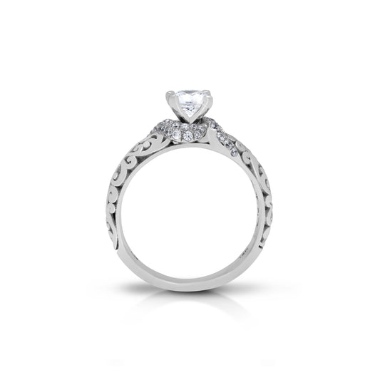 18K/ 14K Gold 2.8 mm LH Carved Scroll Solitaire with Twisted Accent Engagement Ring
