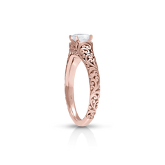 18K/ 14K Gold 2.6 mm LH Carved Scroll Solitaire Vintage Engagement Ring 18K/ 14K Gold 2.6 mm LH Carved Scroll Solitaire Vintage Engagement Ring