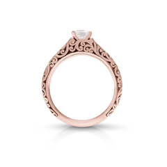 18K/ 14K Gold 2.6 mm LH Carved Scroll Solitaire Vintage Engagement Ring 18K/ 14K Gold 2.6 mm LH Carved Scroll Solitaire Vintage Engagement Ring