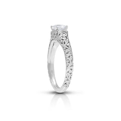 18K/ 14K Gold 2.6 mm LH Carved Scroll Solitaire Vintage Engagement Ring 18K/ 14K Gold 2.6 mm LH Carved Scroll Solitaire Vintage Engagement Ring