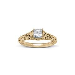 18K/ 14K Gold 2.6 mm LH Carved Scroll Solitaire Vintage Engagement Ring 18K/ 14K Gold 2.6 mm LH Carved Scroll Solitaire Vintage Engagement Ring
