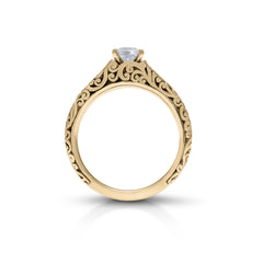 18K/ 14K Gold 2.6 mm LH Carved Scroll Solitaire Vintage Engagement Ring 18K/ 14K Gold 2.6 mm LH Carved Scroll Solitaire Vintage Engagement Ring