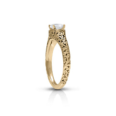 18K/ 14K Gold 2.6 mm LH Carved Scroll Solitaire Vintage Engagement Ring 18K/ 14K Gold 2.6 mm LH Carved Scroll Solitaire Vintage Engagement Ring