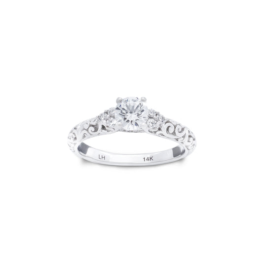 18K/ 14K Gold 2.5 mm LH Carved Scroll 5-Stone Diamond Engagement Ring