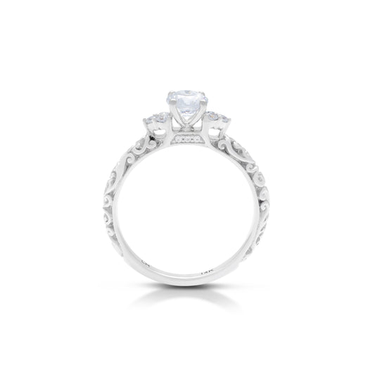 18K/ 14K Gold 2.5 mm LH Carved Scroll 5-Stone Diamond Engagement Ring
