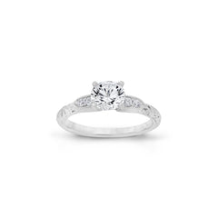 18K/ 14K Gold 2.75 mm LH Repousse Round Diamond with Diamond Side Stones Engagement Ring 18K/ 14K Gold 2.75 mm LH Repousse Round Diamond with Diamond Side Stones Engagement Ring