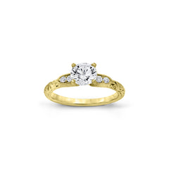 18K/ 14K Gold 2.75 mm LH Repousse Round Diamond with Diamond Side Stones Engagement Ring 18K/ 14K Gold 2.75 mm LH Repousse Round Diamond with Diamond Side Stones Engagement Ring