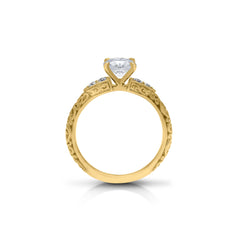 18K/ 14K Gold 2.75 mm LH Repousse Round Diamond with Diamond Side Stones Engagement Ring 18K/ 14K Gold 2.75 mm LH Repousse Round Diamond with Diamond Side Stones Engagement Ring