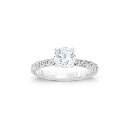 18K/ 14K Gold 2.5 mm LH Cathedral Repousse Solitaire Engagement Ring