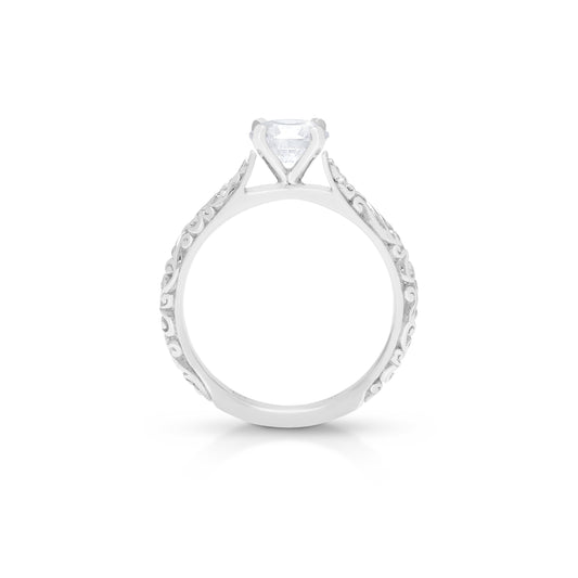 18K/ 14K Gold 2.5 mm LH Cathedral Repousse Solitaire Engagement Ring