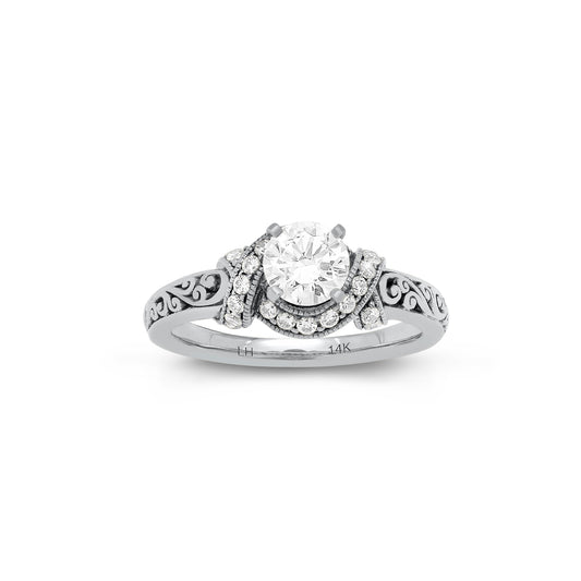 18K/ 14K Gold 2.9 mm LH Carved Scroll Halo with Diamond Twist Engagement Ring