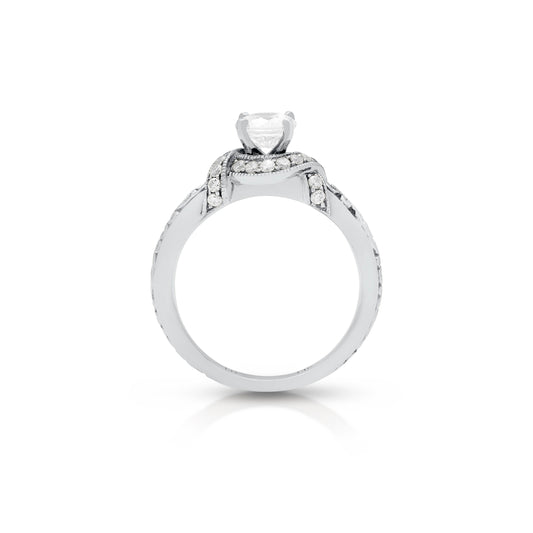18K/ 14K Gold 2.9 mm LH Carved Scroll Halo with Diamond Twist Engagement Ring