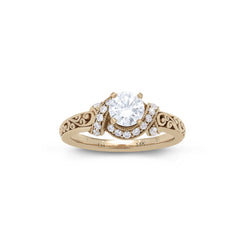 18K/ 14K Gold 2.9 mm LH Carved Scroll Halo with Diamond Twist Engagement Ring 18K/ 14K Gold 2.9 mm LH Carved Scroll Halo with Diamond Twist Engagement Ring