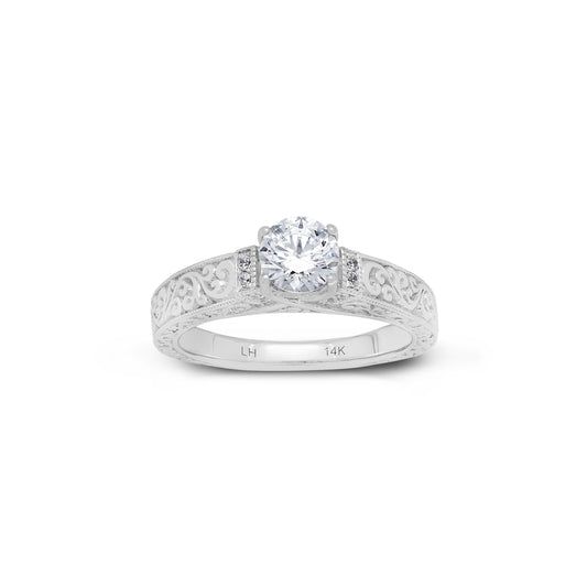 18K/ 14K Gold 3.4 mm LH Classic Scroll Solitaire with Accents Cathedral Vintage Engagement Ring