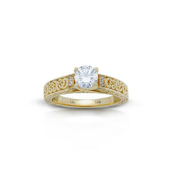18K/ 14K Gold 3.4 mm LH Classic Scroll Solitaire with Accents Cathedral Vintage Engagement Ring 18K/ 14K Gold 3.4 mm LH Classic Scroll Solitaire with Accents Cathedral Vintage Engagement Ring