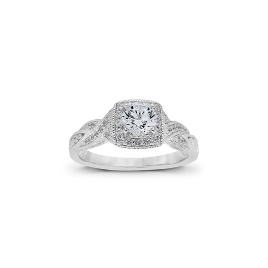 18K/ 14K Gold 3.4 mm LH Classic Scroll Halo Diamond Twist Engagement Ring