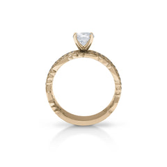 18K/ 14K Gold 6.7 mm LH Vintage Scalloped Scroll Solitaire Wide Band Ring with Diamond Milgrain Row Accent 18K/ 14K Gold 6.7 mm LH Vintage Scalloped Scroll Solitaire Wide Band Ring with Diamond Milgrain Row Accent