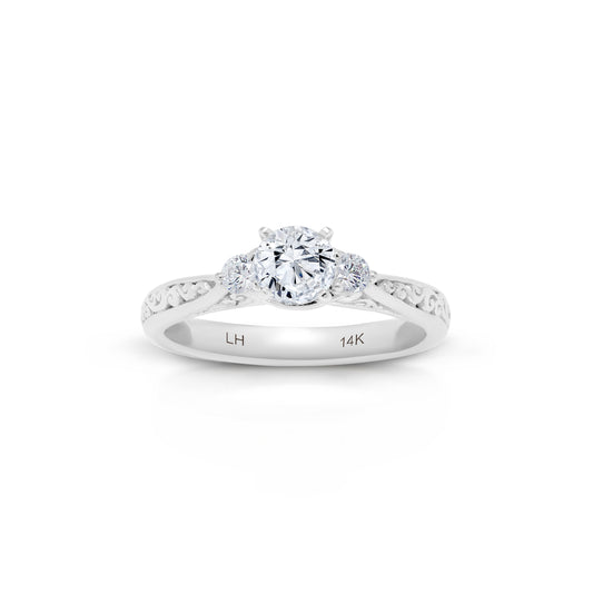 18K/ 14K Gold 2.9 mm LH Carved Scroll Bostonian Engagement Ring
