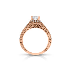 18K/ 14K Gold 4 mm LH Vintage Carved Scroll Halo Engagement Ring 18K/ 14K Gold 4 mm LH Vintage Carved Scroll Halo Engagement Ring