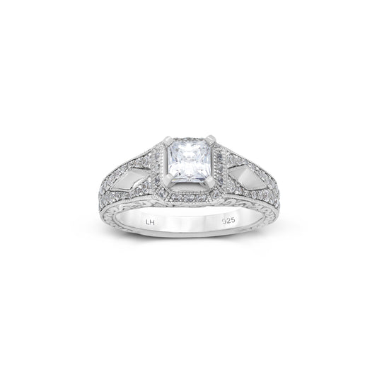 18K/ 14K Gold 4 mm LH Vintage Carved Scroll Halo Engagement Ring