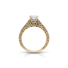 18K/ 14K Gold 4 mm LH Vintage Carved Scroll Halo Engagement Ring 18K/ 14K Gold 4 mm LH Vintage Carved Scroll Halo Engagement Ring