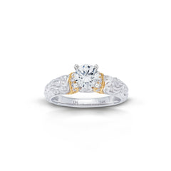 18K/ 14K Gold 4.3 mm LH Repousse Two-Tone Solitaire with Diamond Accents Engagement Ring 18K/ 14K Gold 4.3 mm LH Repousse Two-Tone Solitaire with Diamond Accents Engagement Ring