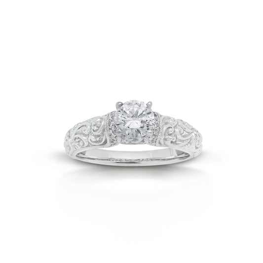 18K/ 14K Gold 4 mm LH Repousse Solitaire with Diamond Accents Engagement Ring