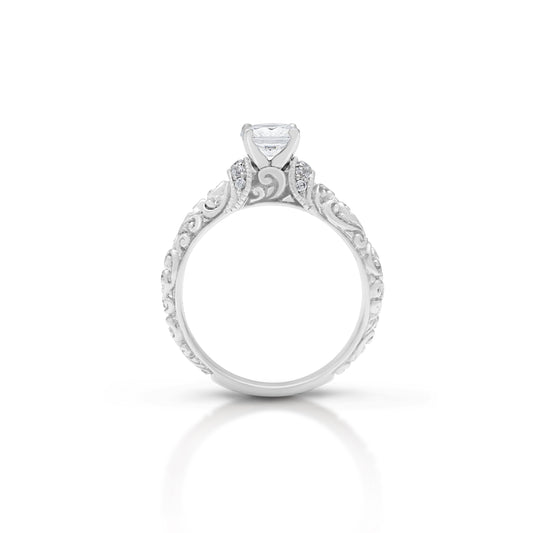 18K/ 14K Gold 4 mm LH Repousse Solitaire with Diamond Accents Engagement Ring