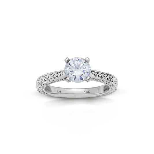 18K/ 14K Gold 2.5 mm LH Classic Scroll Cathedral Solitaire Engagement Ring
