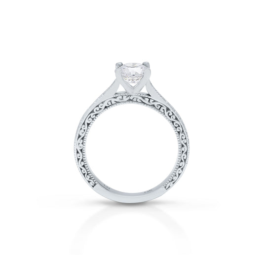 18K/ 14K Gold 2.5 mm LH Classic Scroll Cathedral Solitaire Engagement Ring
