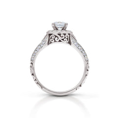 18K/ 14K Gold 2.4 mm LH Carved Scroll Round Halo Vintage Engagement Ring 18K/ 14K Gold 2.4 mm LH Carved Scroll Round Halo Vintage Engagement Ring